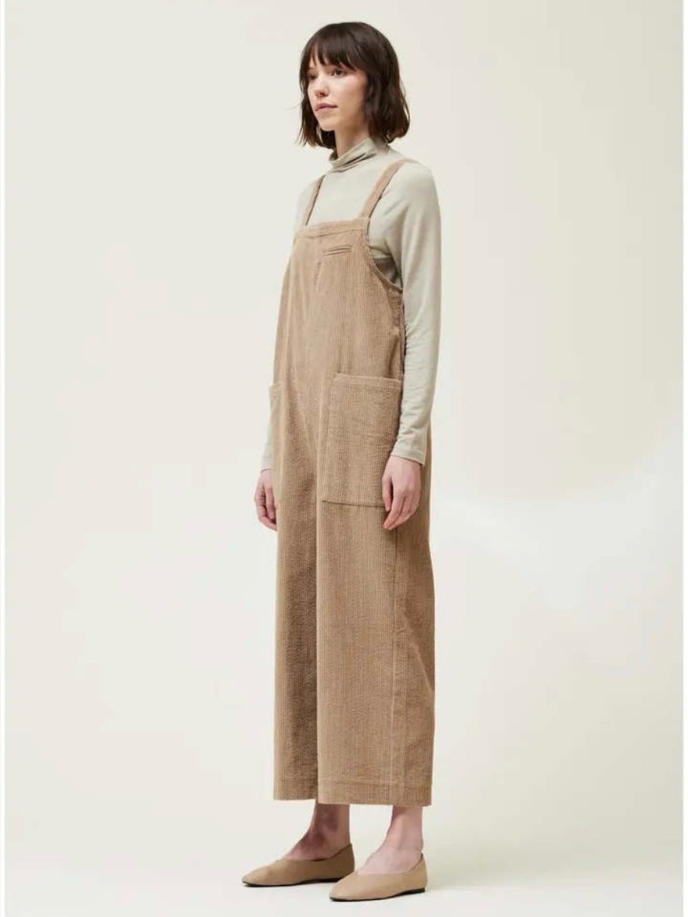 NWT Neuflora 100% Cotton Corduroy Tie Shoulder Wide Leg Overalls XL Beige